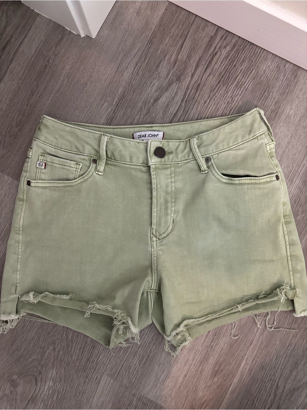 Dear John Pistachio Frayed Hem Denim Shorts